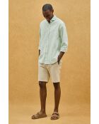 Camicia a manica lunga in misto lino verde Sacha