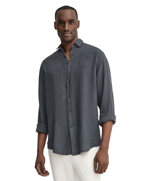 Camicia a maniche lunghe in lino grigio pietra Octave