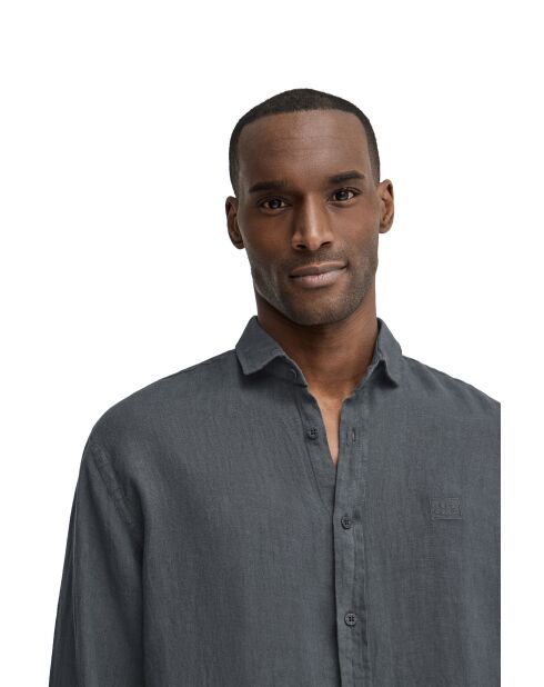 Camicia a maniche lunghe in lino grigio pietra Octave