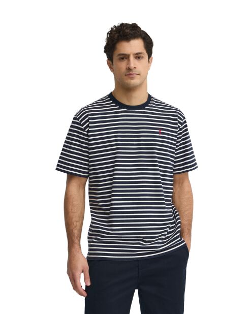 T-Shirt à manches courtes en coton Ludovic navy-ecru