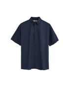 Camicia a manica corta René in misto lino blu
