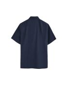 Camicia a manica corta René in misto lino blu