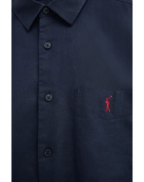 Camicia a manica corta René in misto lino blu