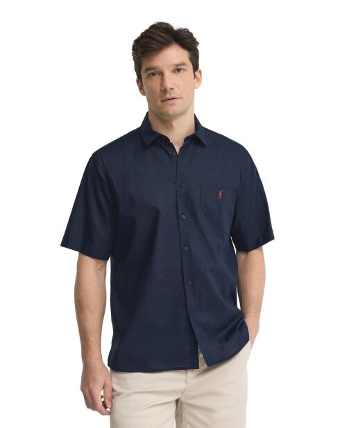 Camicia a manica corta René in misto lino blu