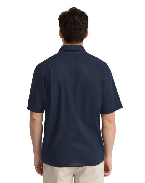 Camicia a manica corta René in misto lino blu