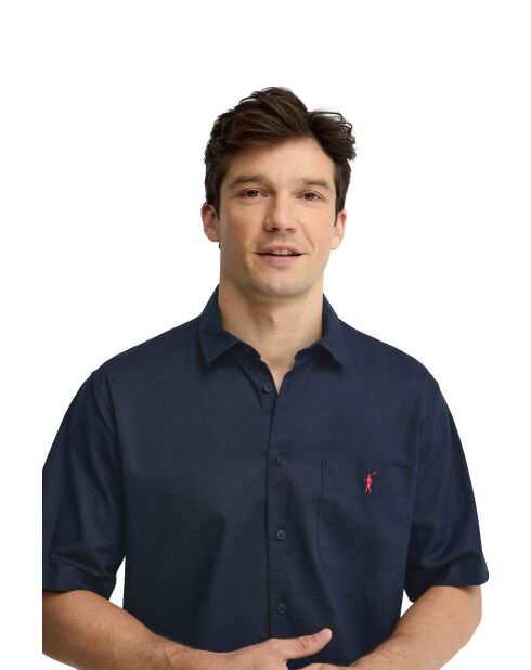 Camicia a manica corta René in misto lino blu