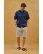 Camicia a manica corta René in misto lino blu