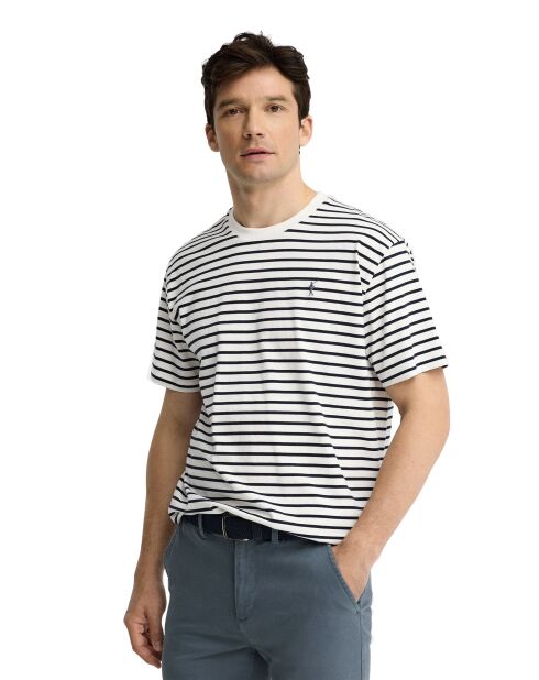 T-Shirt à manches courtes en coton Maël ecru-navy
