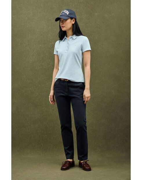 Andréa babyblaues Kurzarm-Poloshirt aus Baumwolle