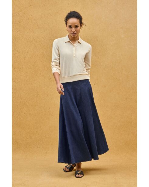 Delphine ecrufarbenes Langarm-Poloshirt