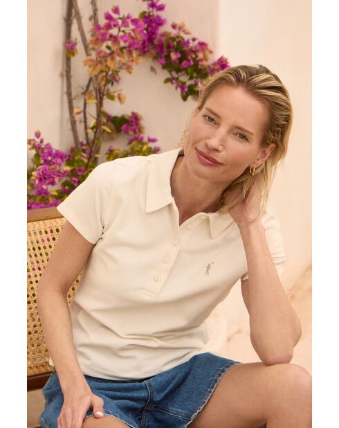 Aïcha ecrufarbenes Kurzarm-Poloshirt aus Baumwolle
