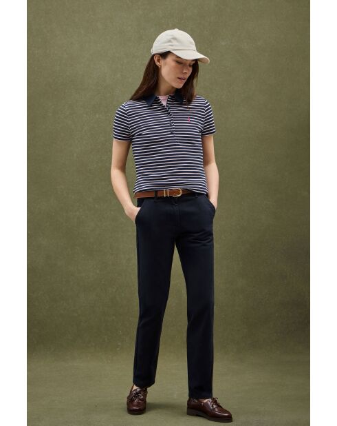 Aurore marineblauwe katoenen polo met korte mouwen