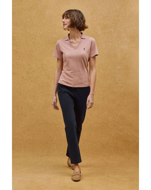 Camille lichtroze katoenen poloshirt met korte mouwen