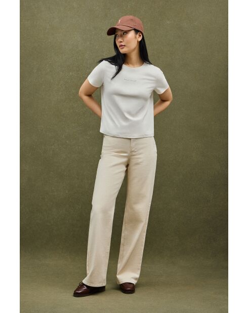 Hélène ecrufarbenes Kurzarm-T-Shirt aus Baumwolle