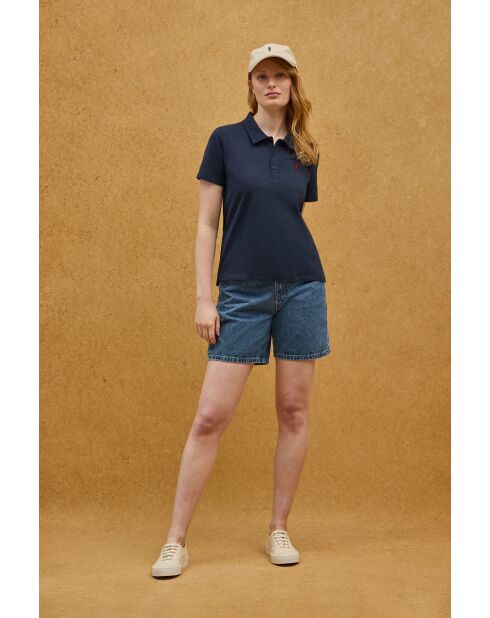 Marineblauwe katoenen polo met korte mouwen Cécile