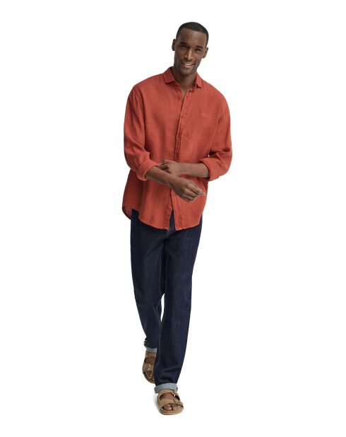 Camicia Carlo in lino a manica lunga rosso mattone