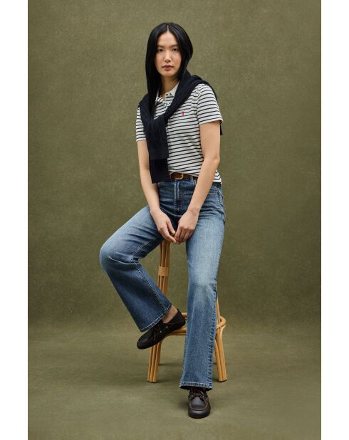 Aurélie kurzärmliges Baumwoll-Poloshirt in ecrublau