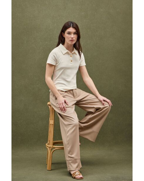 Ecrufarbenes Kurzarm-Poloshirt Constance aus Baumwolle