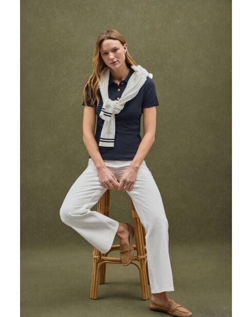 Marineblaues Kurzarm-Poloshirt Colette aus Baumwolle