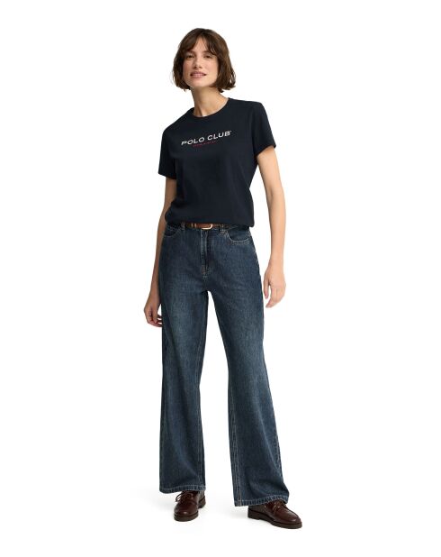Marineblauw katoenen T-shirt met korte mouwen Florine