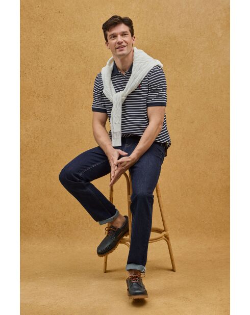 Polo Cyril in cotone a manica corta navy-ecru