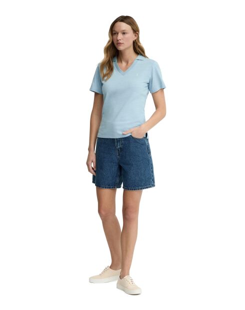 Capucine Babyblaues Kurzarm-Poloshirt aus Baumwolle