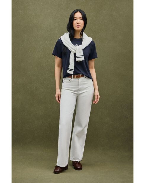 Marineblauw katoenen T-shirt met korte mouwen Irene