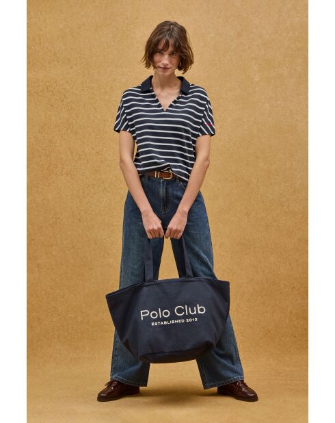 Clémence navy-ecru polo met korte mouwen