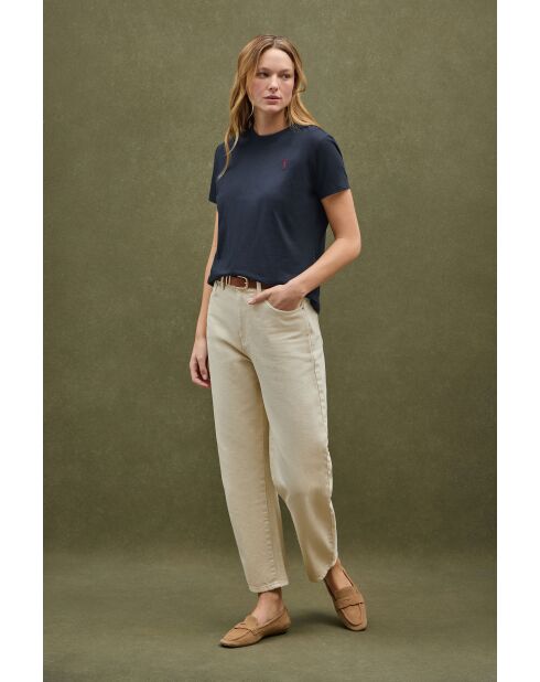 Eleonore marineblaues Kurzarm-T-Shirt aus Baumwolle