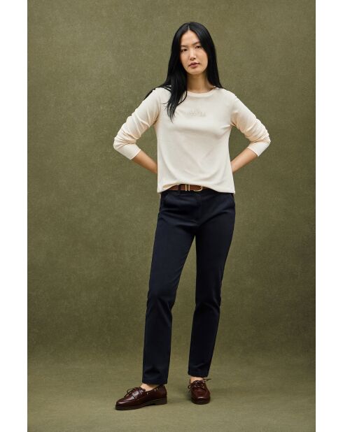 Cremefarbenes Langarmshirt Laura aus Baumwolle