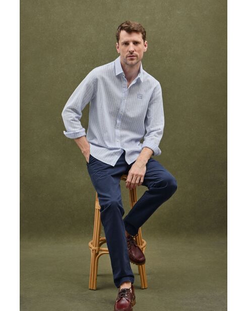 Camicia a maniche lunghe Timéo celeste in misto lino