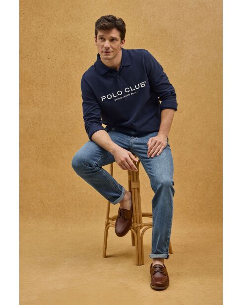 Polo Jonathan navy a manica lunga in cotone