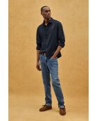 Marineblauwe katoenen poloshirt met lange mouwen Joël