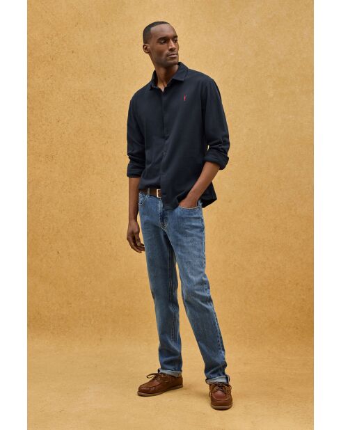 Marineblauwe katoenen poloshirt met lange mouwen Joël