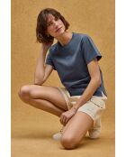 Mathilde jeansblauw katoenen t-shirt met korte mouwen