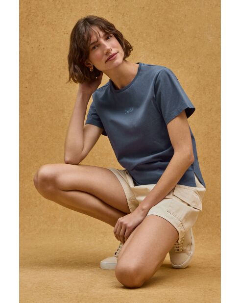 Mathilde jeansblauw katoenen t-shirt met korte mouwen