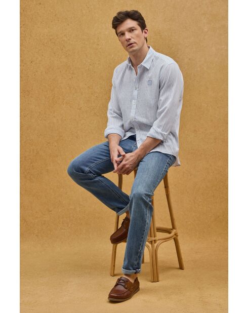 Camicia a maniche lunghe Théophile in misto lino bianco