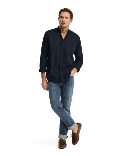 Camicia a maniche lunghe in misto lino blu scuro Malo