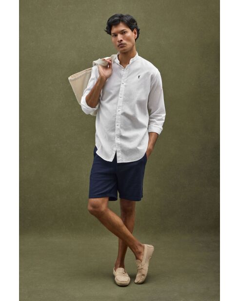 Camicia a maniche lunghe in misto lino bianco Marceau