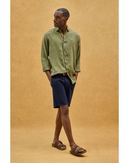 Camicia a manica lunga Norbert in lino verde