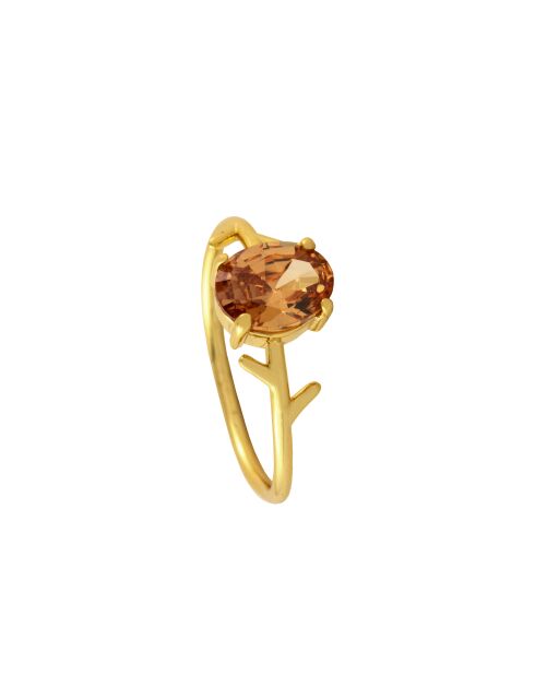 Amberkleurige ring in goud/bruin messing