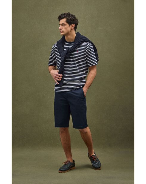 T-Shirt à manches courtes en coton Ludovic navy-ecru