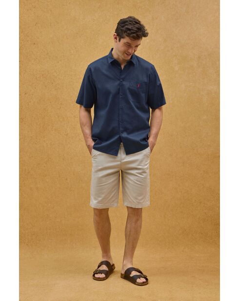 Camicia a manica corta René in misto lino blu