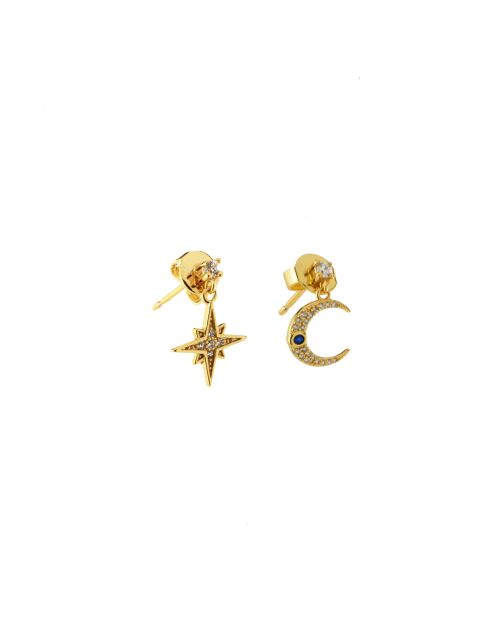Pendientes Joey en oro y latón azul oscuro