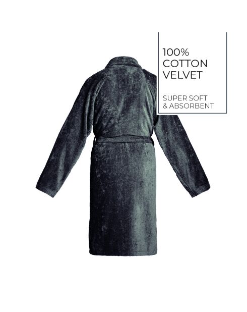 Peignoir avec col châle en coton velours Uni gris foncé