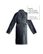 Peignoir avec col châle en coton velours Uni gris foncé