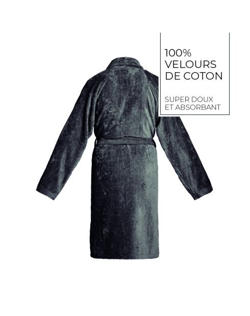 Peignoir avec col châle en coton velours Uni gris foncé