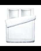 Parure housse de couette + taies carrées satin de coton Biarritz taupe/blanc