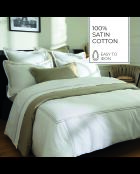 Parure housse de couette + taies carrées satin de coton Biarritz taupe/blanc
