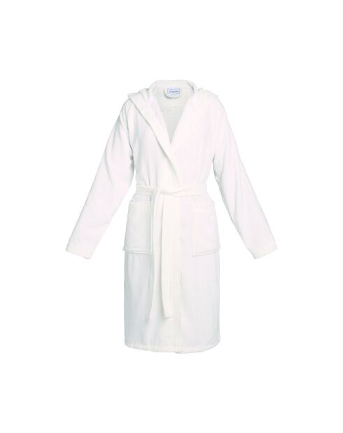 Peignoir coton velours avec capuche Uni blanc